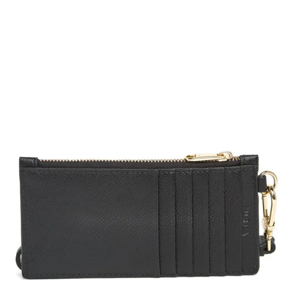 FURLA Classic Credit‎ Card Case Leather Wallet Wristlet, Black, Wrist Strap, NWT